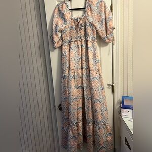 Ivy City Co Floral Maxi Dress in Pink and Blue